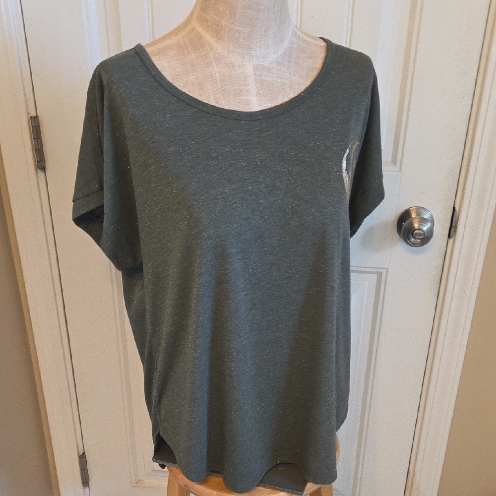 Moon & Roses Gold Foil Graphic Olive Green Tee - Picture 2 of 8